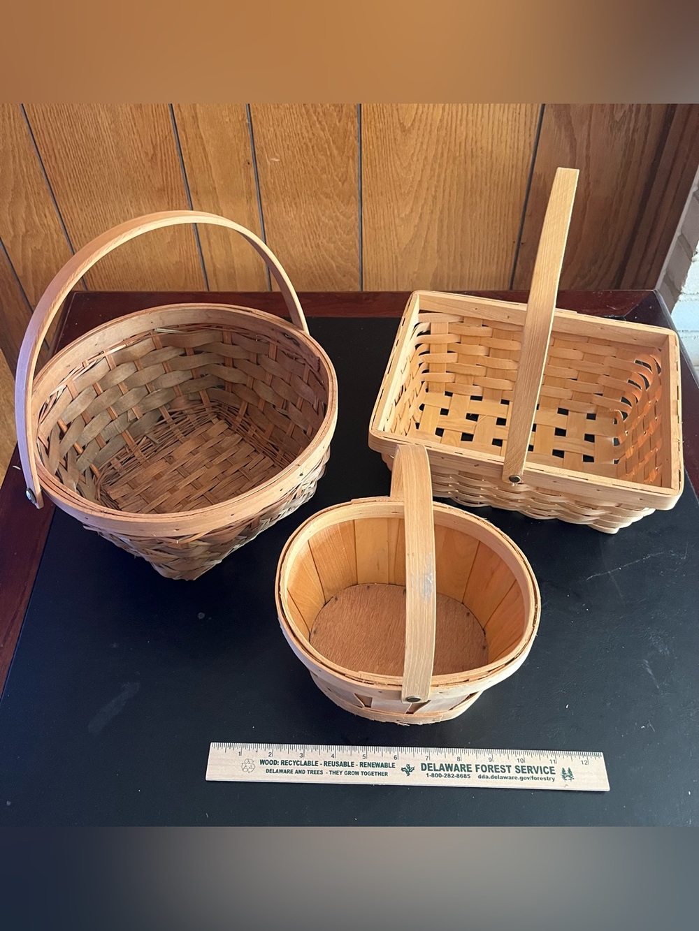 Natural Woven Basket Trio in Light Brown with Handles